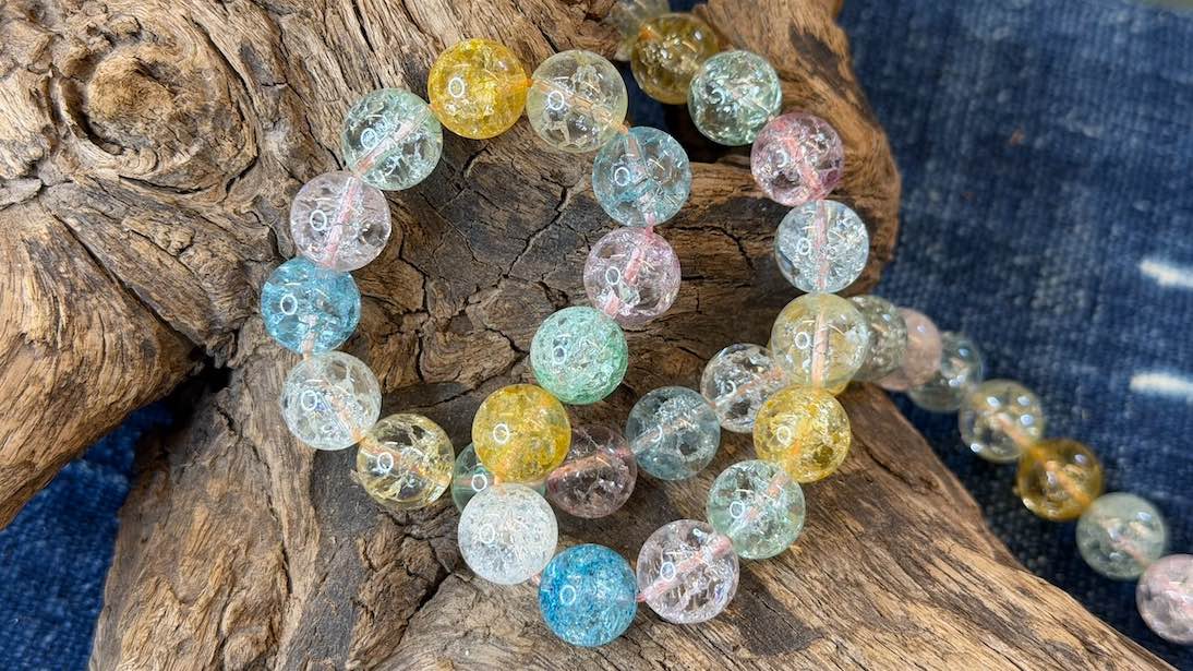Vintage Glass Bead Strand - Smooth Crackle Rounds - 12mm - 16"