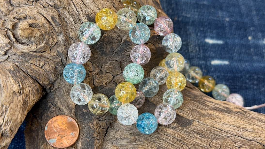 Vintage Glass Bead Strand - Smooth Crackle Rounds - 12mm - 16"