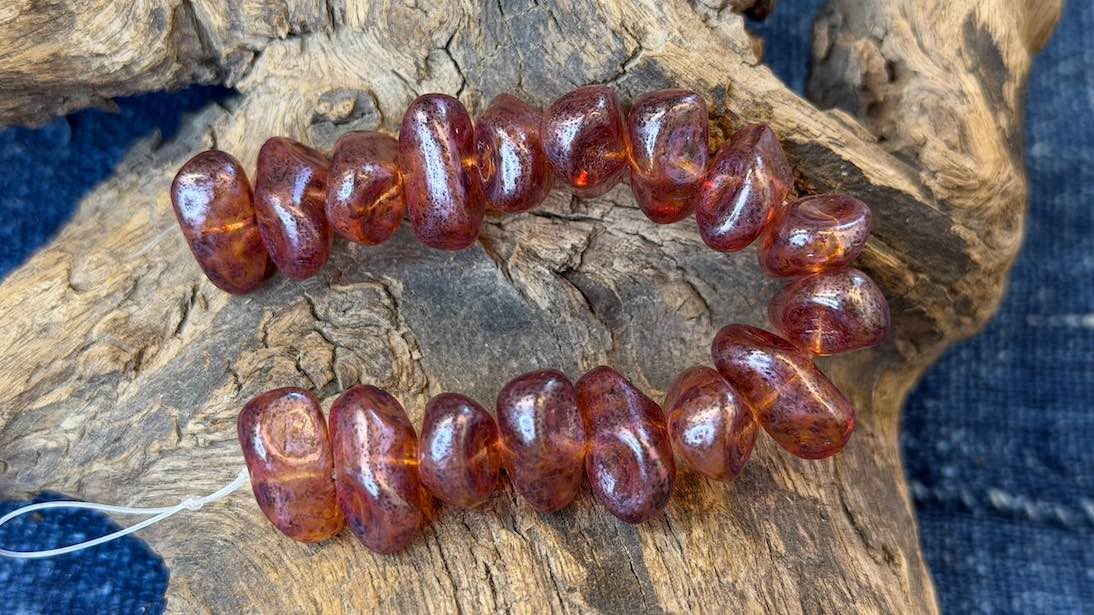 Vintage Czech Glass Bead Strand - Nugget - 9mm x 17.5mm - 6"