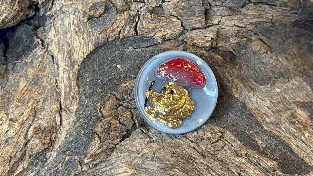 Vintage Czech Glass Button - Mushroom Friend - 22mm