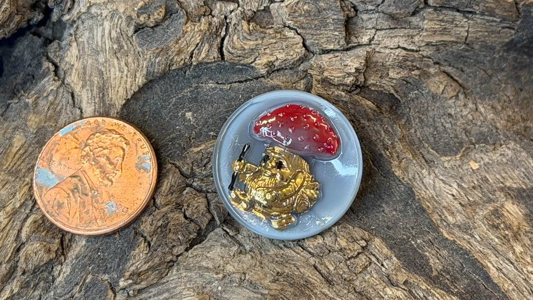 Vintage Czech Glass Button - Mushroom Friend - 22mm