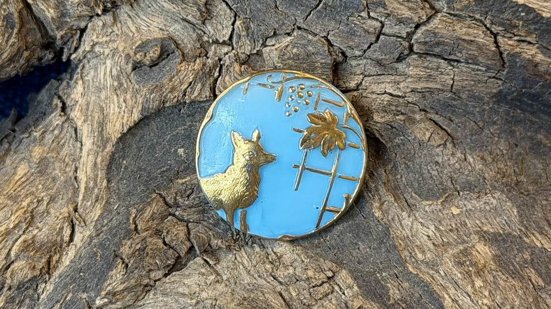 Vintage Czech Glass Button - Fox & Grapes - 26.5mm
