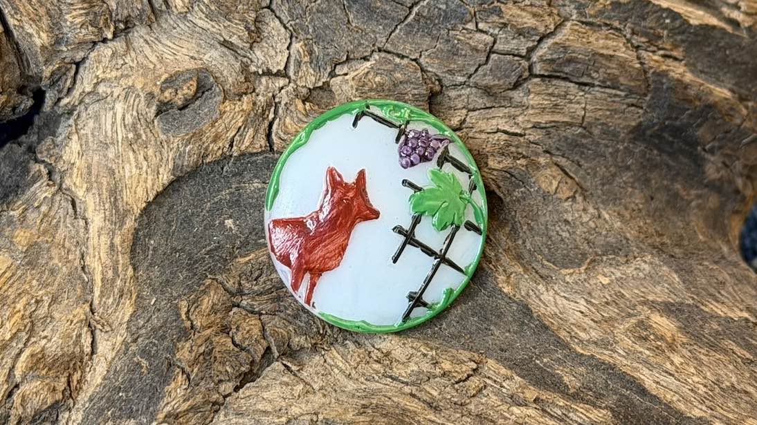 Vintage Czech Glass Button - Fox & Grapes - 26.5mm