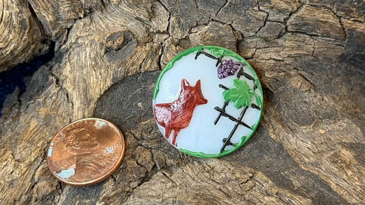 Vintage Czech Glass Button - Fox & Grapes - 26.5mm