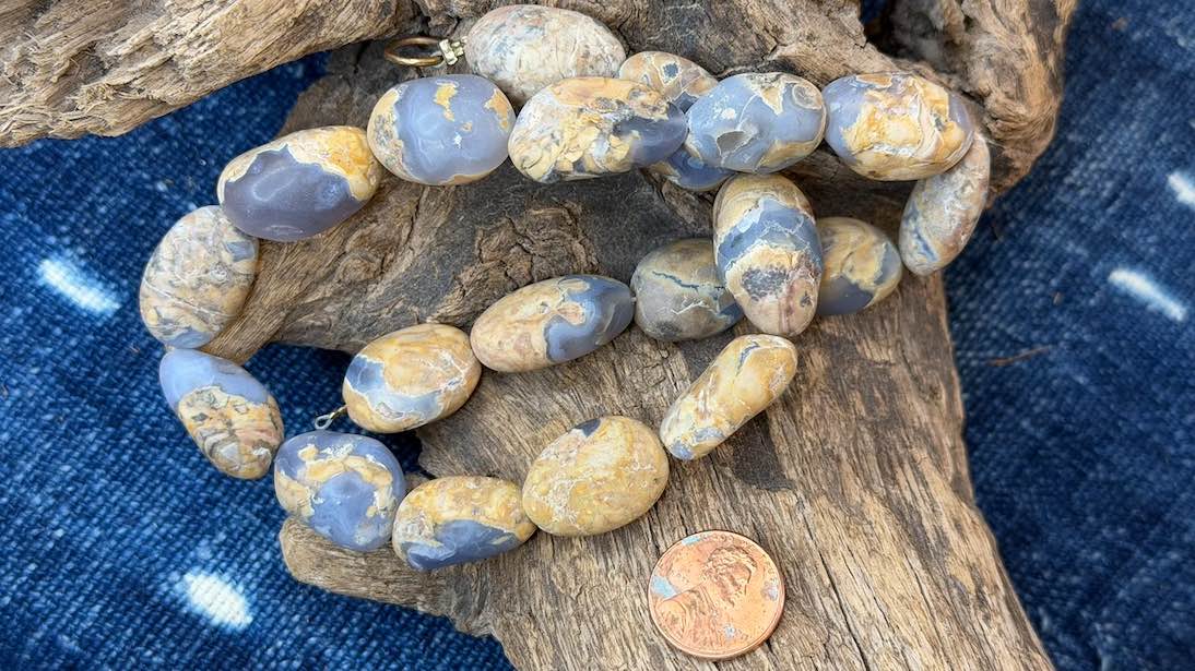 Blue Chalcedony Bead Strand - Smooth Nuggets - 15mm x 22mm - 16"