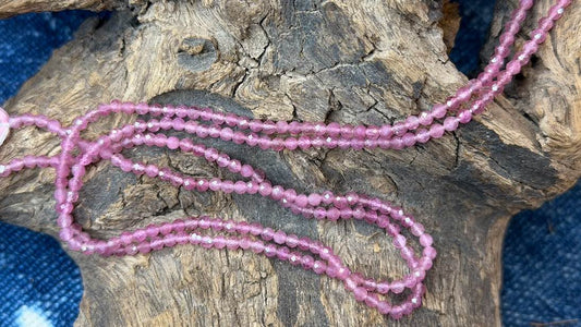 Pink Tourmaline Bead Strand - Micro-Faceted Rounds - 2.5mm - 12.5"