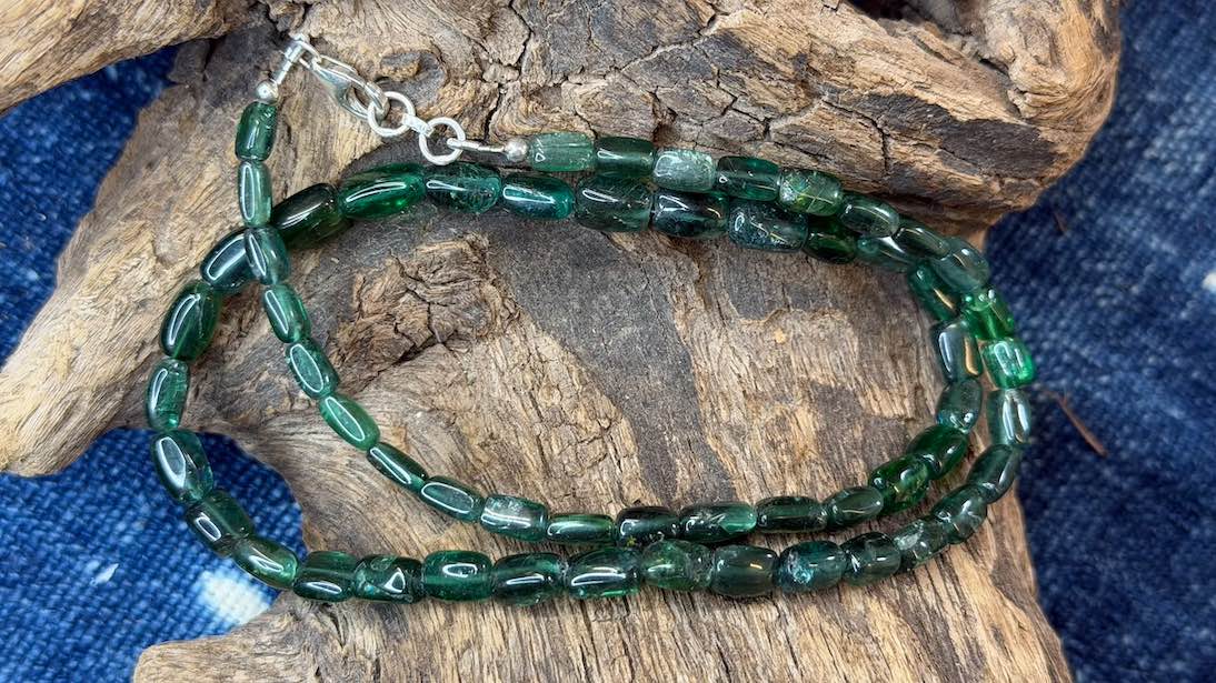 Green Apatite Bead Strand - Graduated Puffy Rectangles - 4.5mm x 7mm - 6.5mm x 10mm - 17"