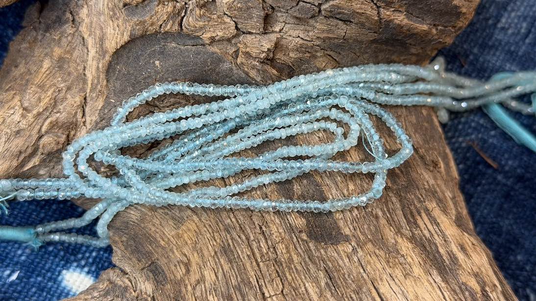 Aquamarine Bead Strand - Micro-Faceted Rondelles - 2.5mm - 13"