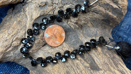 Black Spinel Bead Strand - Faceted Drop - 5mm x 7mm - 6"