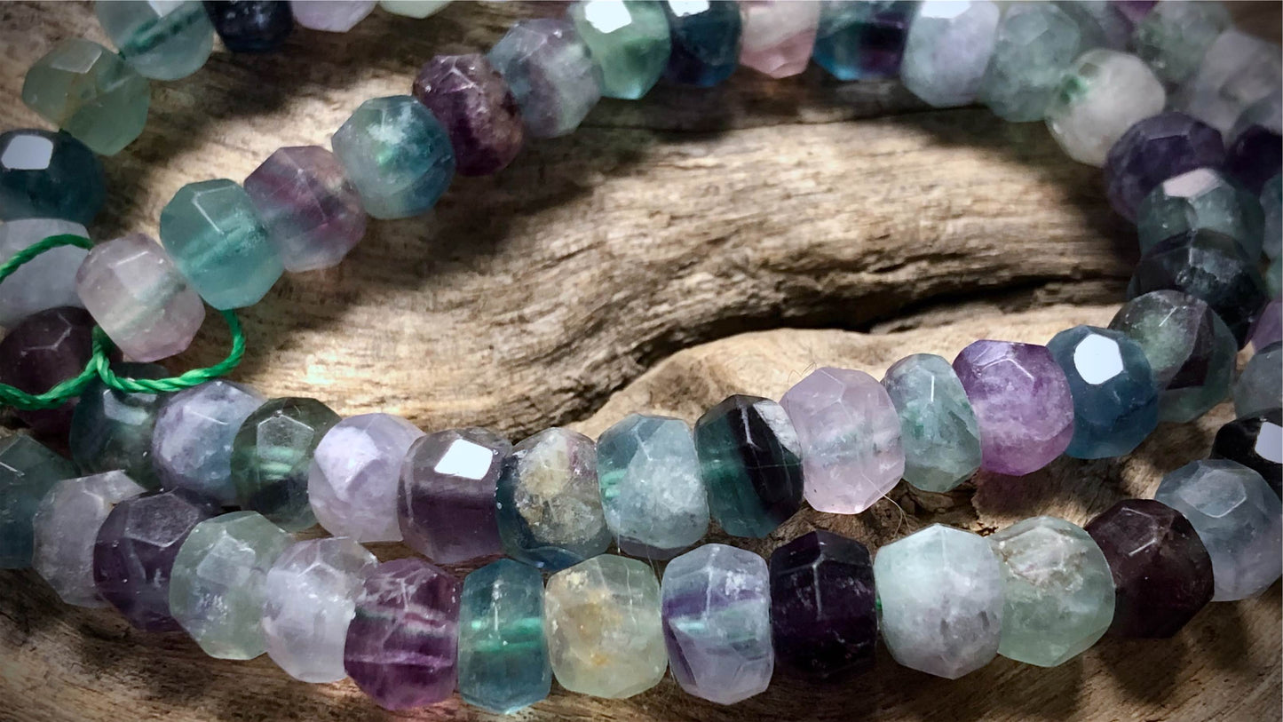 Fluorite Faceted Rondelles Bead Strand - 8mm x 6mm - 15.5”