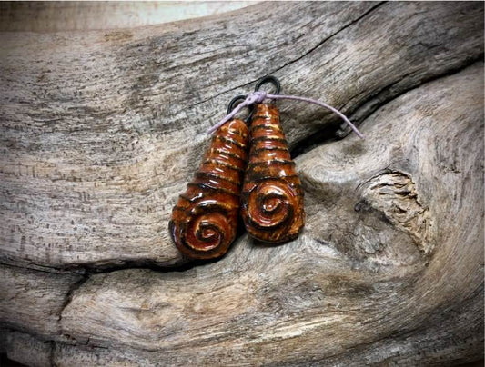 Marsha Neal Studio Ceramic Bead Pair - Pumpkin Flattened Spirals