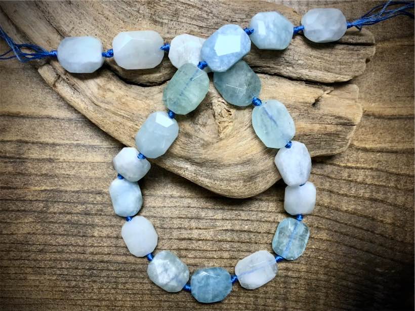 A+ Aquamarine Faceted Rectangle Beads Strand - 18mm x 15mm - 15.5"