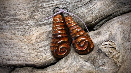 Marsha Neal Studio Ceramic Bead Pair - Pumpkin Flattened Spirals