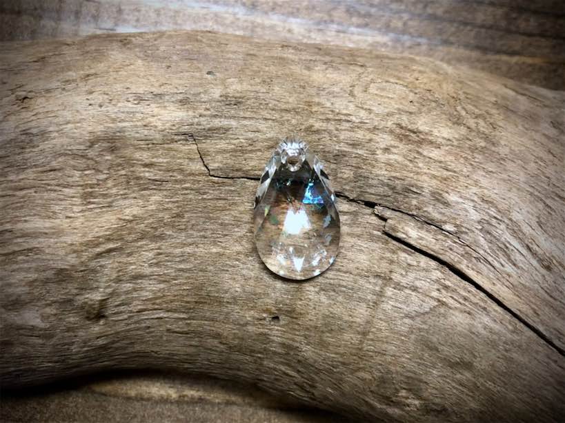 European Crystal Faceted Teardrop Pendant - White Patina