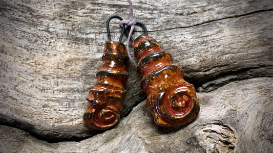 Marsha Neal Studio Ceramic Bead Pair - Pumpkin Flattened Spirals