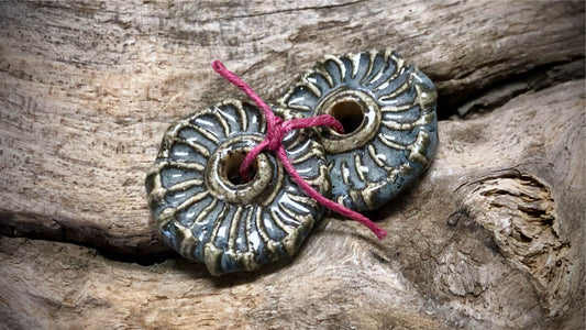 Marsha Neal Studio Ceramic Bead Pair - Blue/Natural Wheels