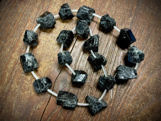 Black Tourmaline Nuggets Bead Strand