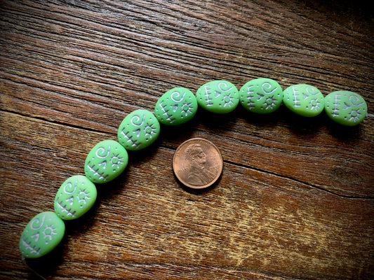 Czech Glass Bead Strand—Skull Beads—Green/Silver