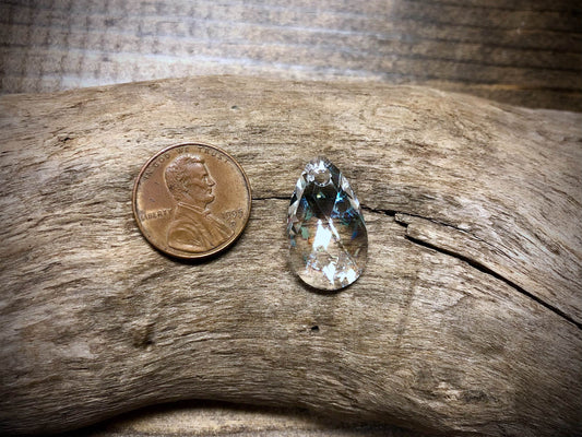 European Crystal Faceted Teardrop Pendant - White Patina