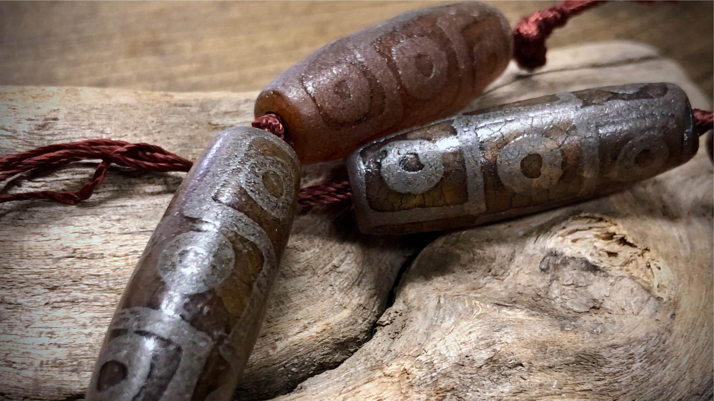 Tibetan Agate Barrel Beads - 40mm x 12mm