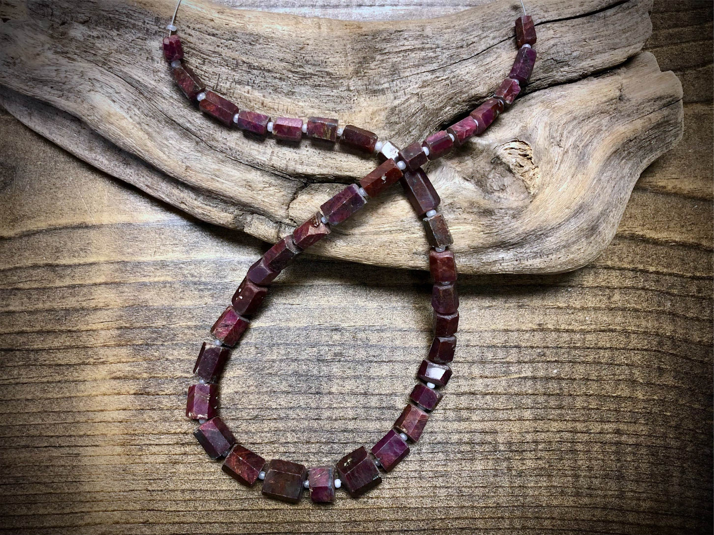 Ruby in Zoisite Graduated Rough Cut Hexagon Tubes Strand - 5mm x 5mm to 12mm x 10mm - 15.5"