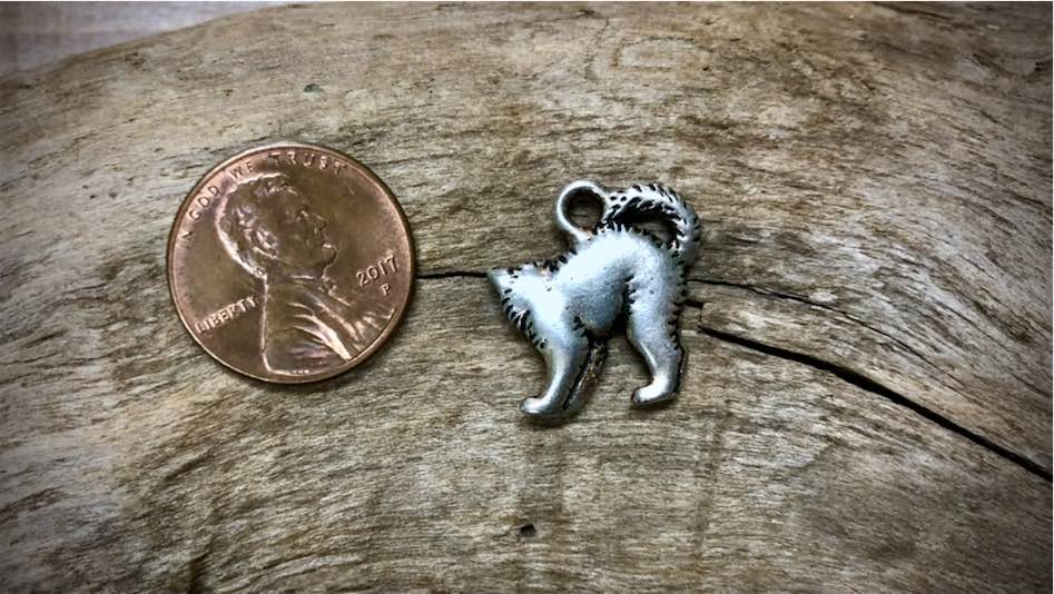 Halloween Charm - Arched-Back Cat - Silver Tone