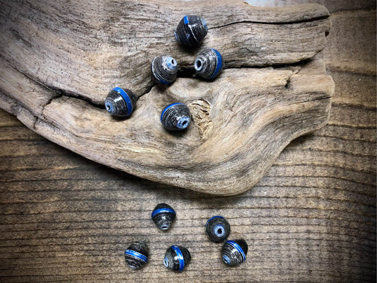 Ugandan Paper Beads - Black with Blue Stripe