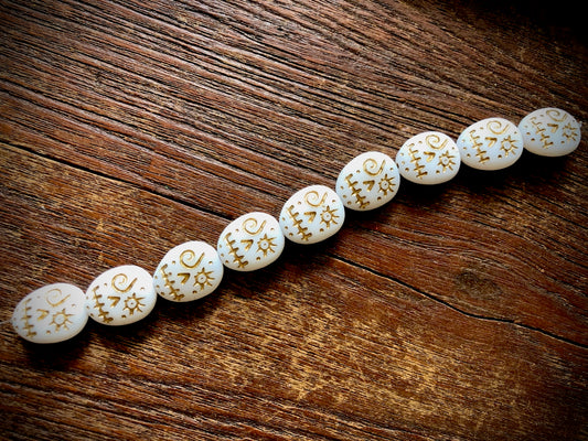 Czech Glass Bead Strand—Skull Beads—White/Gold