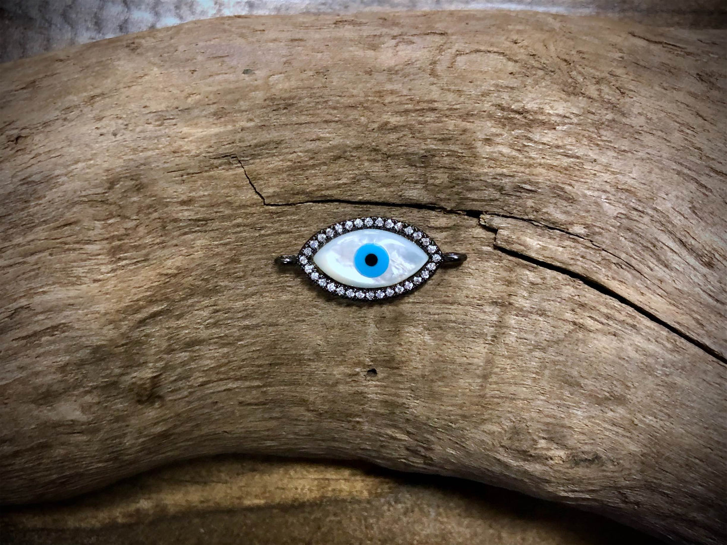 Mother of Pearl & Rhinestone Evil Eye Connector