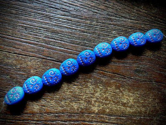 Czech Glass Bead Strand—Skull Beads—Blue/Metallic Pink