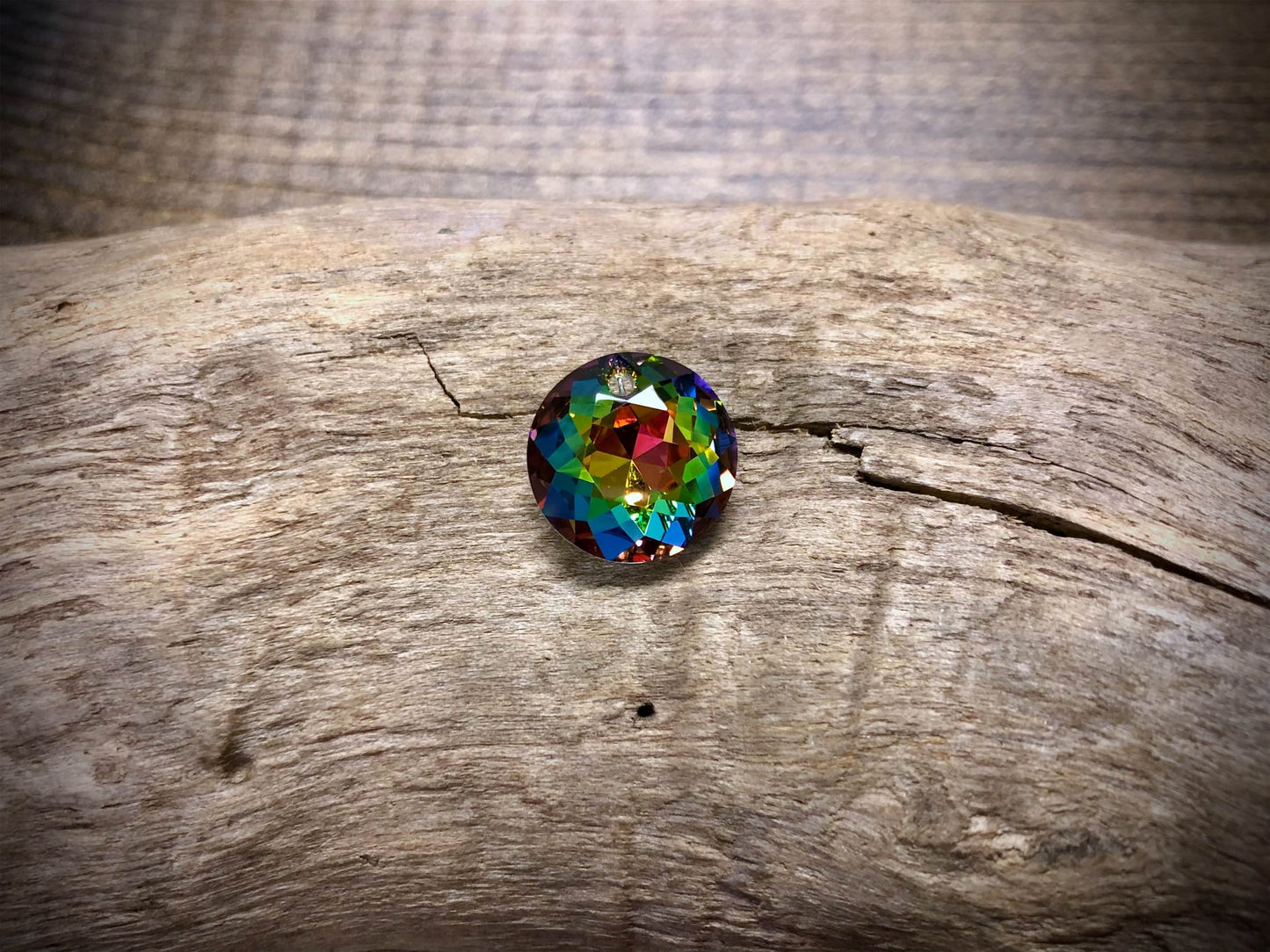 European Crystal Faceted Round Pendant - Bright Rainbow