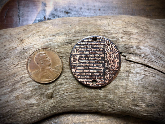 Etched Copper Pendant - Illuminated Manuscript