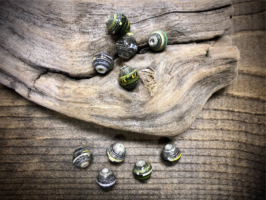 Ugandan Paper Beads - Black and Yellow Stripes