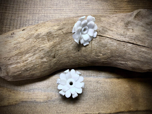 Vintage Japanese White Flower Glass Focal Bead