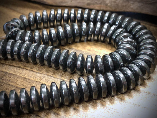 Hematite 10mm x 4mm Saucer Beads - 15"