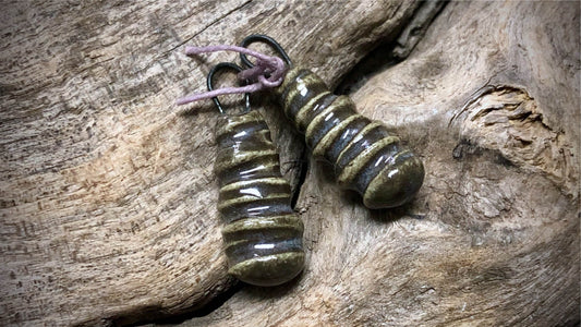 Marsha Neal Studio Ceramic Bead Pair - Storm/Natural Spirals