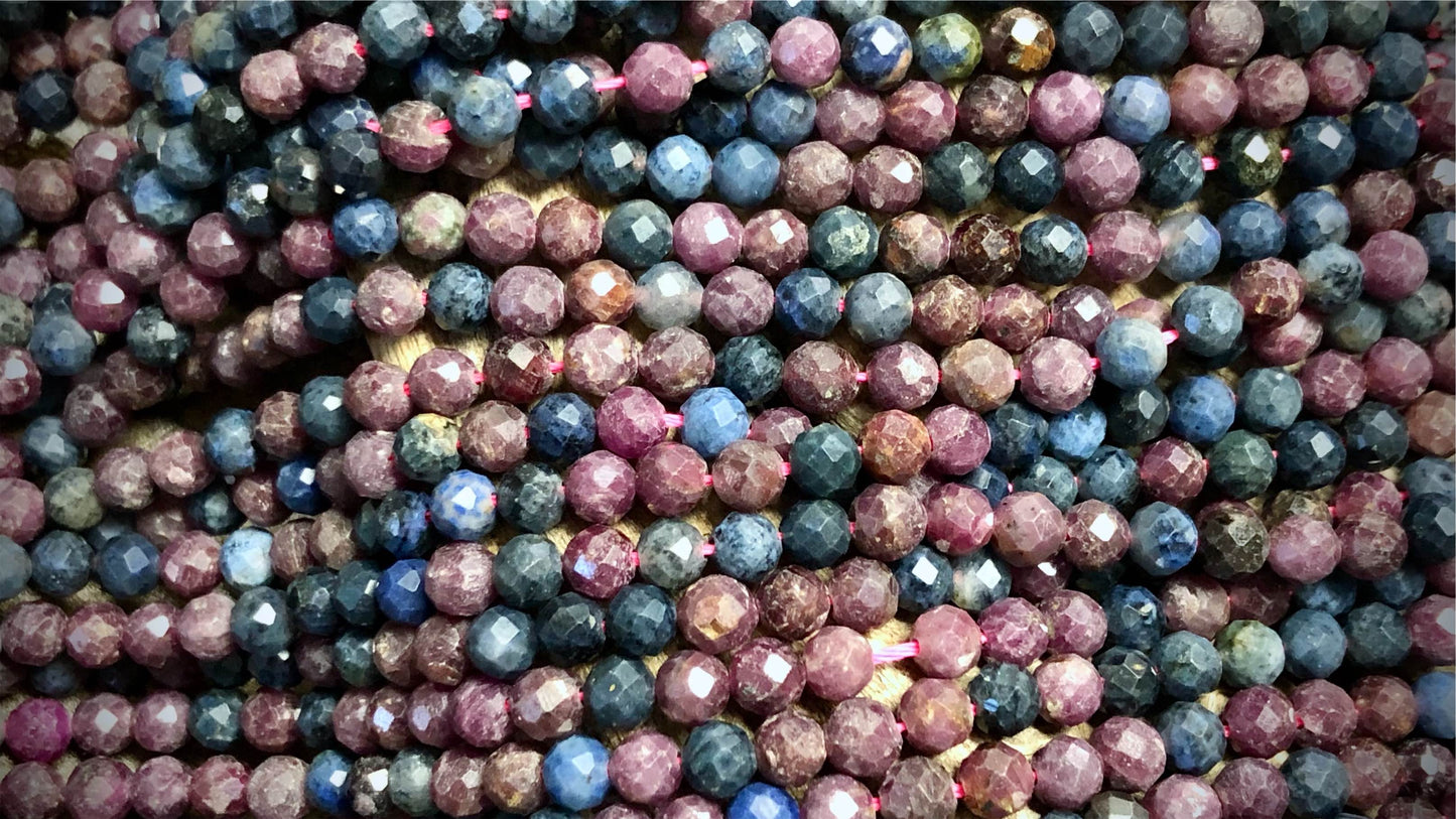 AAA Ruby & Sapphire Faceted Rounds Bead Strand - 3.5mm - 15.5"
