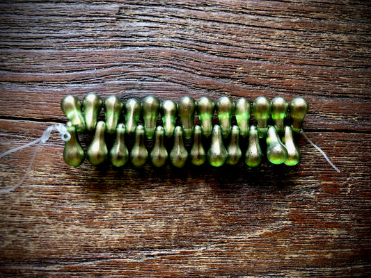 Czech Glass Strand—Drip Beads—Green Bronze Luster