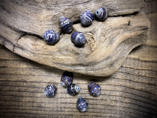 Ugandan Paper Beads - Dark Purple Stripes