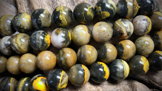 Bumblebee Jasper Smooth Rounds Bead Strand - 12mm - 15.5"