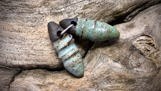 Marsha Neal Studio Ceramic Bead Pair - Sea Foam Pointed Spirals