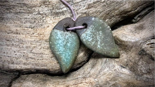 Marsha Neal Studio Ceramic Bead Pair - Sea Foam Leaves