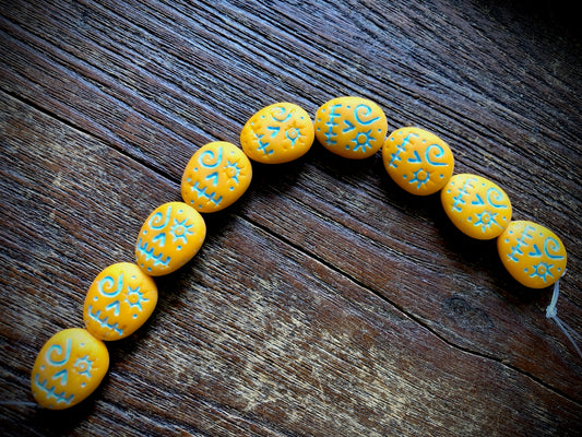 Czech Glass Bead Strand—Skull Beads—Orange/Turquoise