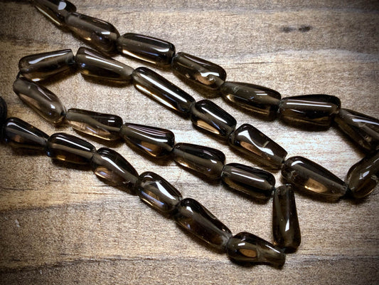 Dark Smoky Quartz 12mm x 5mm Teardrop Beads - 12"