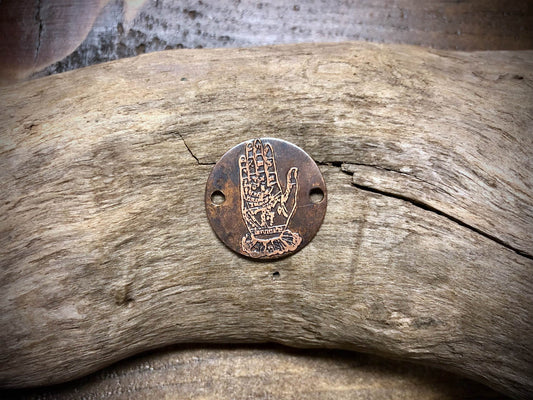 Etched Copper Pendant - Palmistry Hand