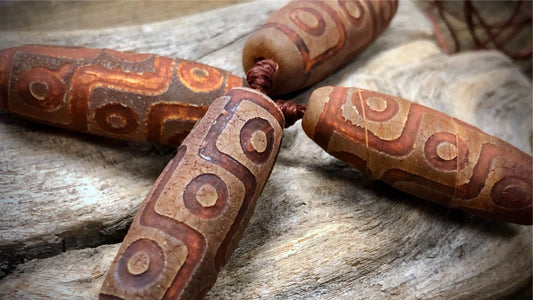 Tibetan Agate Barrel Beads - 40mm x 14mm