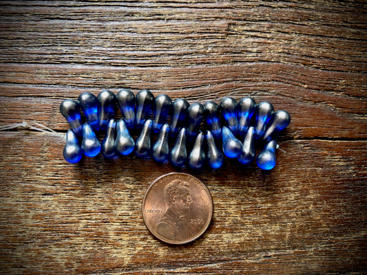 Czech Glass Strand—Drip Beads—Sapphire Bronze Luster