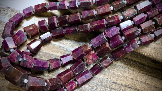 Ruby in Zoisite Graduated Rough Cut Hexagon Tubes Strand - 5mm x 5mm to 12mm x 10mm - 15.5"