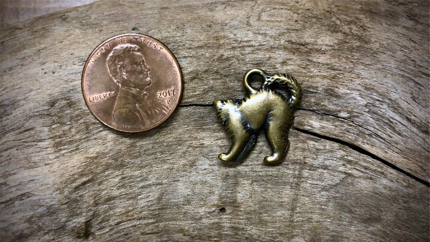 Halloween Charm - Arched-Back Cat - Bronze Tone