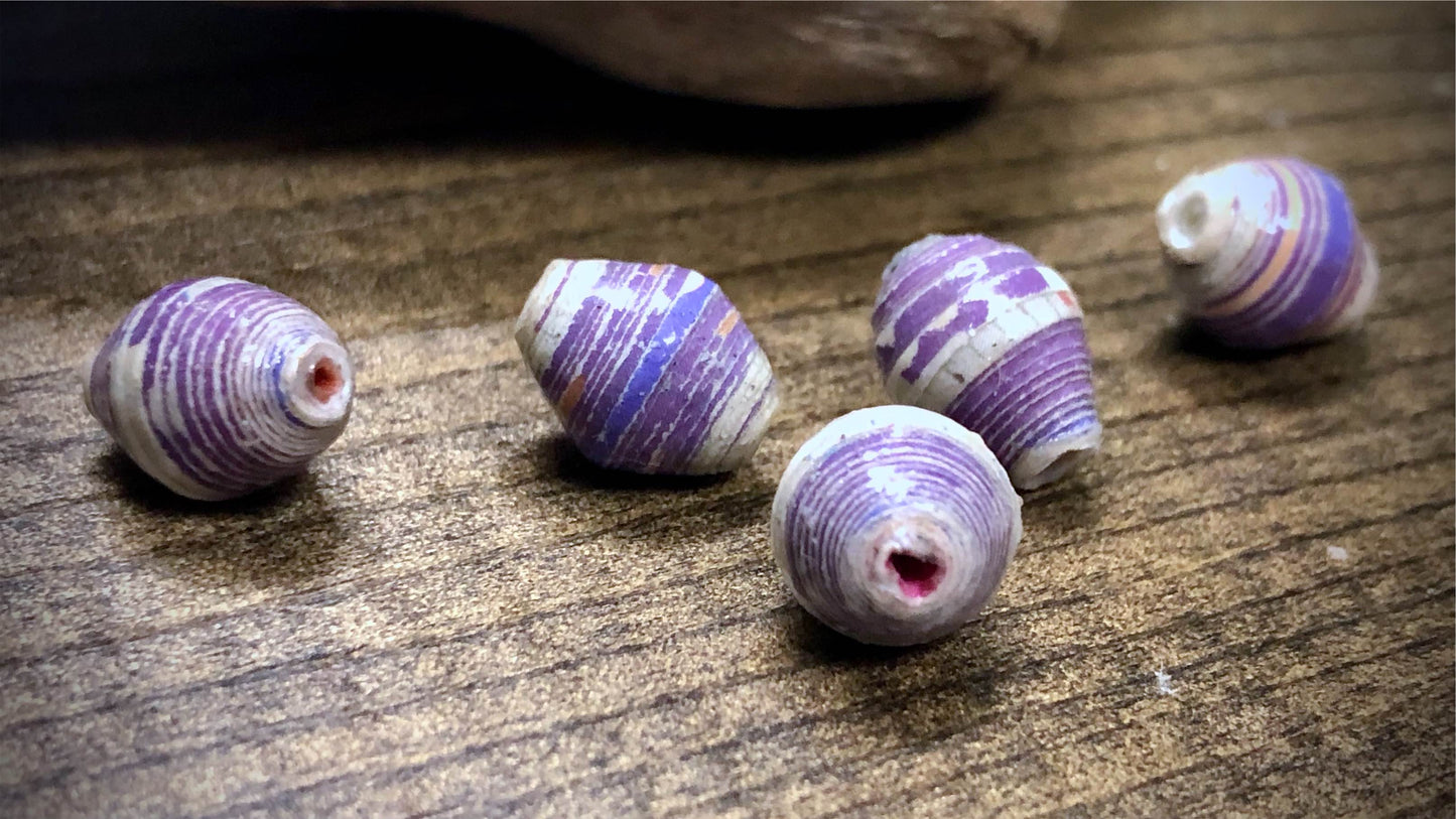 Ugandan Paper Beads - Light Purple Stripes